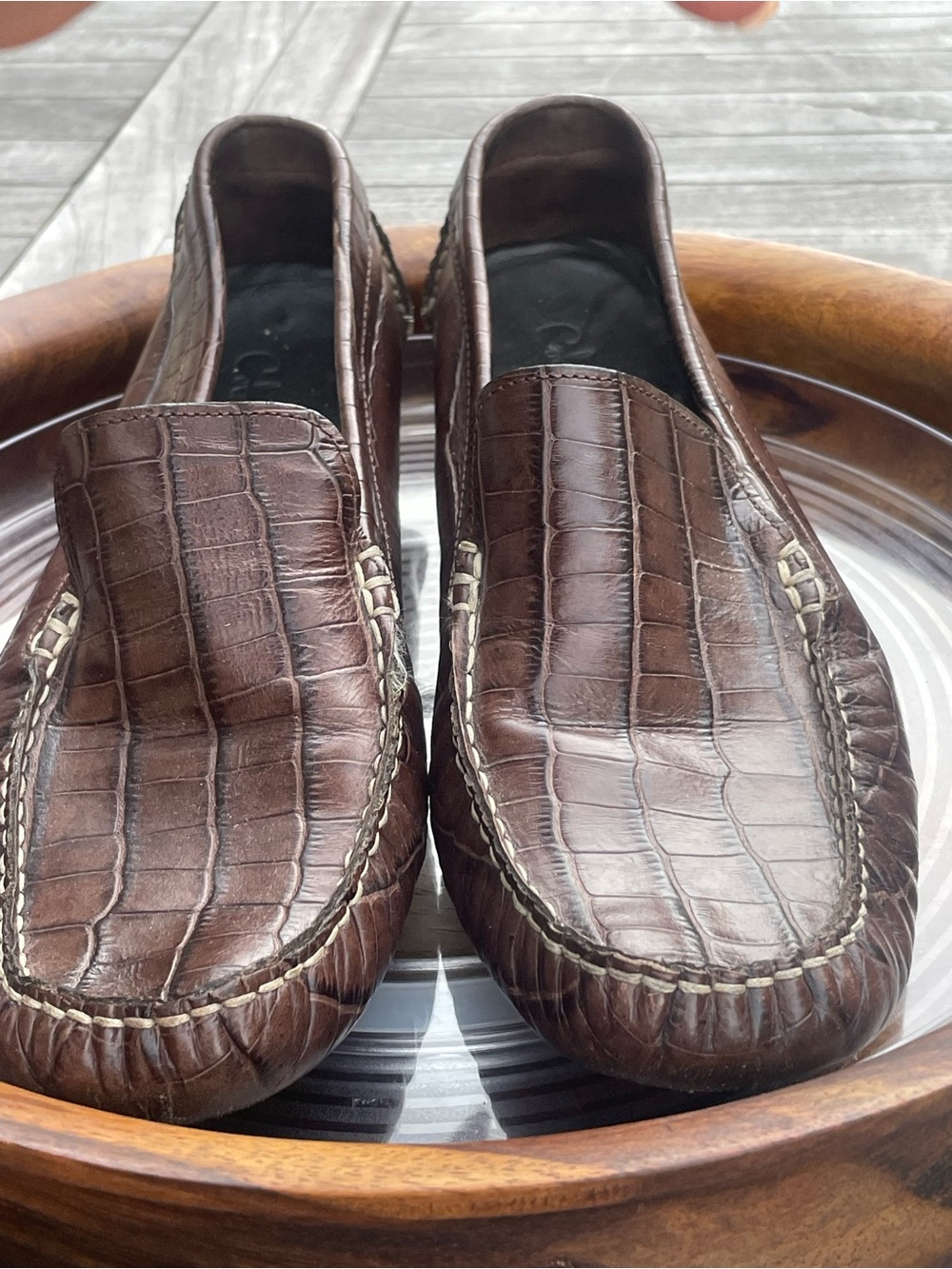 Cole Haan Women’s Brown Croc-Embossed Leather Driving Mocassin /Loafers